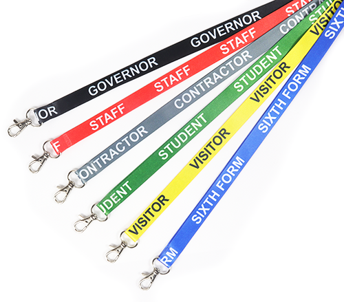 Selection of colourful pre-printed lanyards