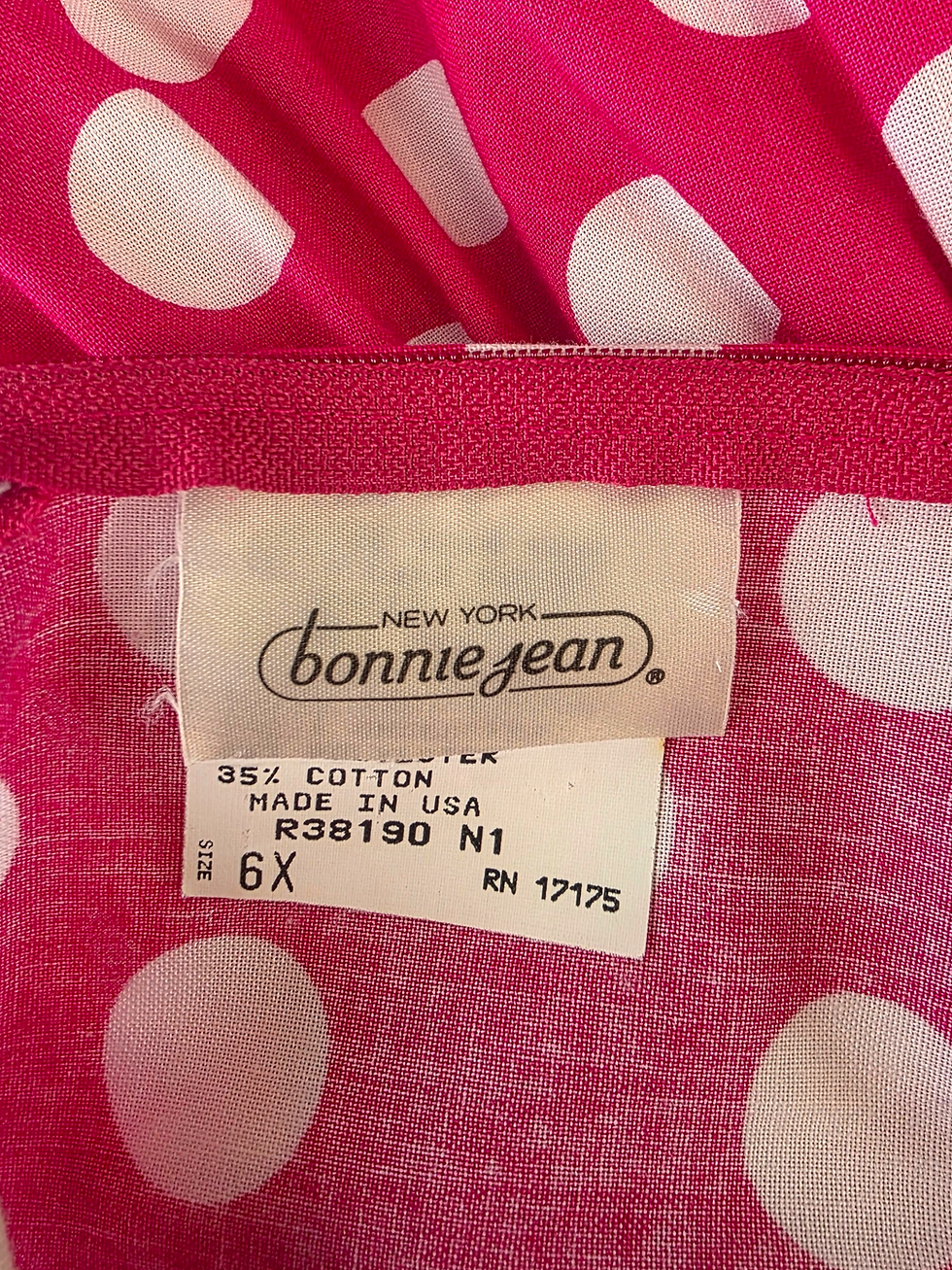 Thumbnail: Vintage Bonnie Jean pink polka dot 3D floral detail dress