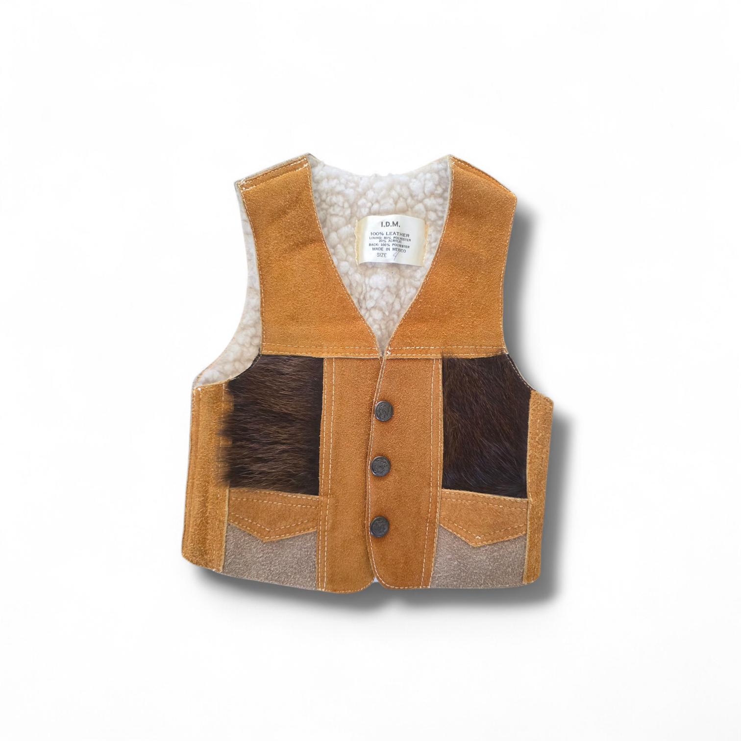 Brown mixed material shearling vest