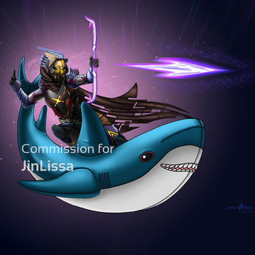 Destiny 2 hunter shooting a mobius quiver with the 'blue shark' Blåhaj 