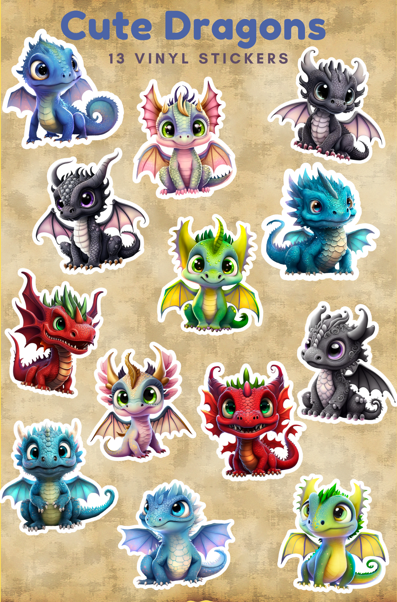 Cute Dragons - 13 Stickers