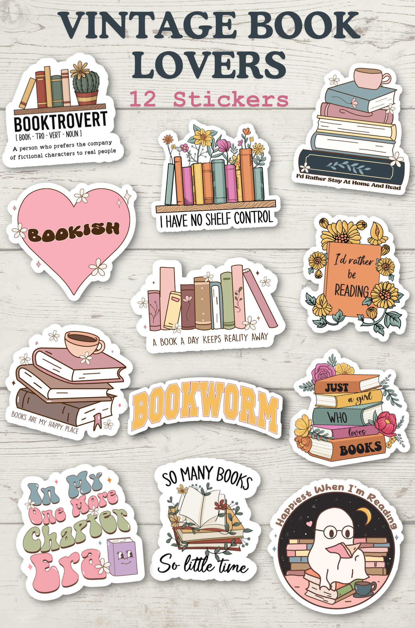 Vintage Book Lovers - 17 Stickers