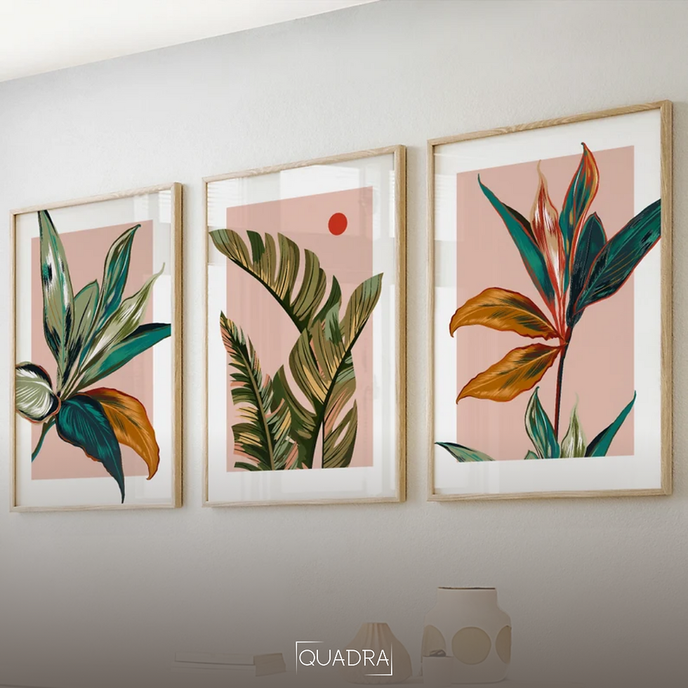 Botánico Hojas Verde y Rosa