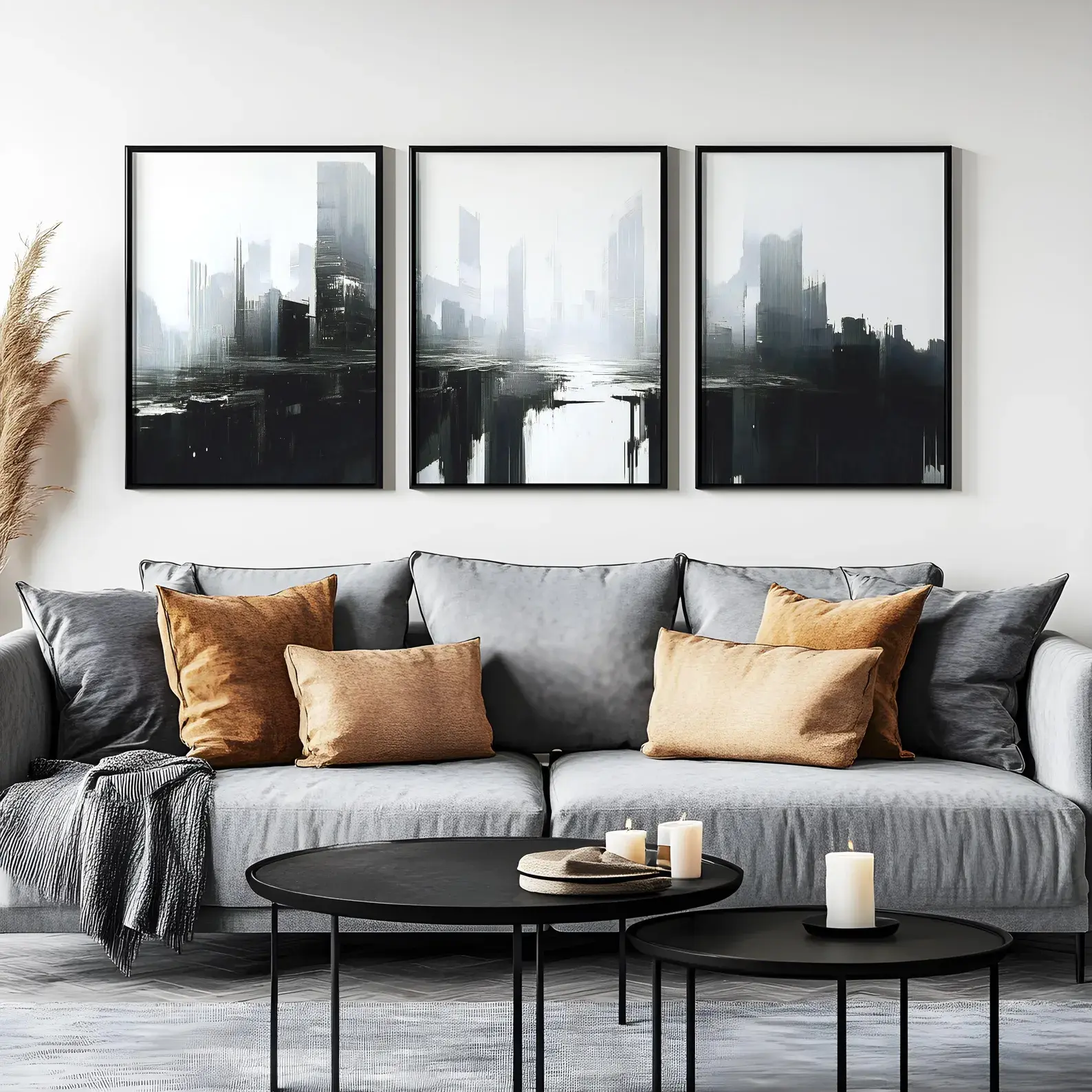 Paisaje Abstracto de Ciudad Blanco y Negro