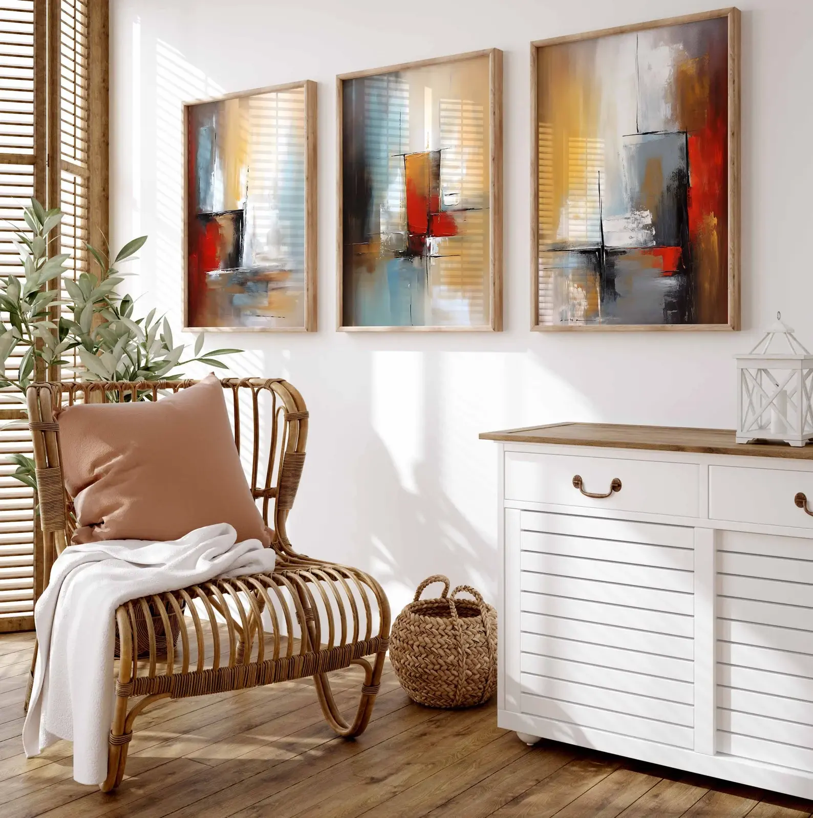 Arte Abstracto Ocre Azul Rojo