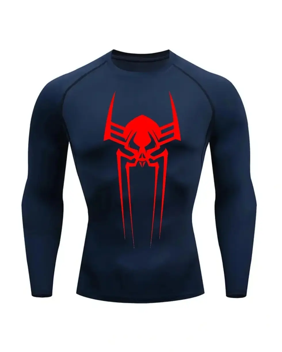 navy spiderman big logo compression shirt