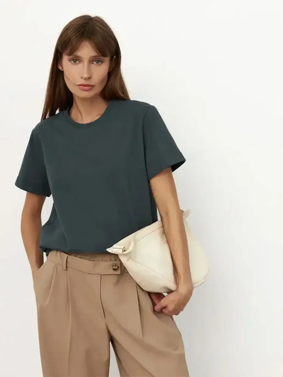 Thumbnail: Bornladies Summer 100% Cotton Women's T-Shirt Bottoming Basic Fashionable Solid