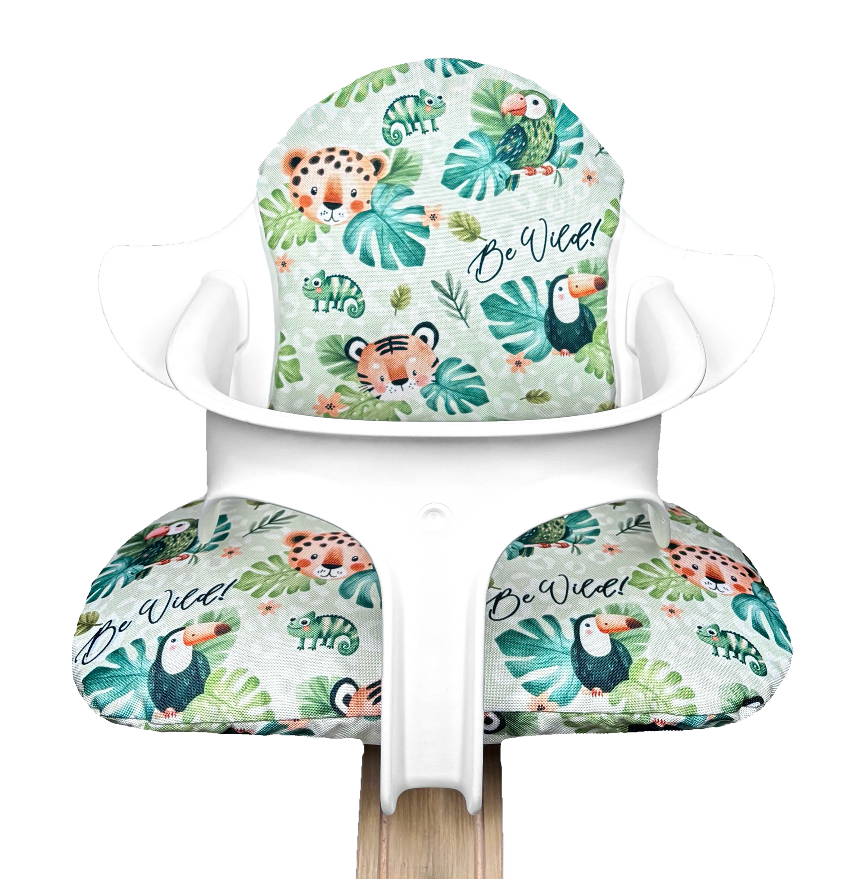 Sitzkissen für Stokke Nomi Stuhl Wildlife Löwe Chamäleon Tiger Turban grün palmem