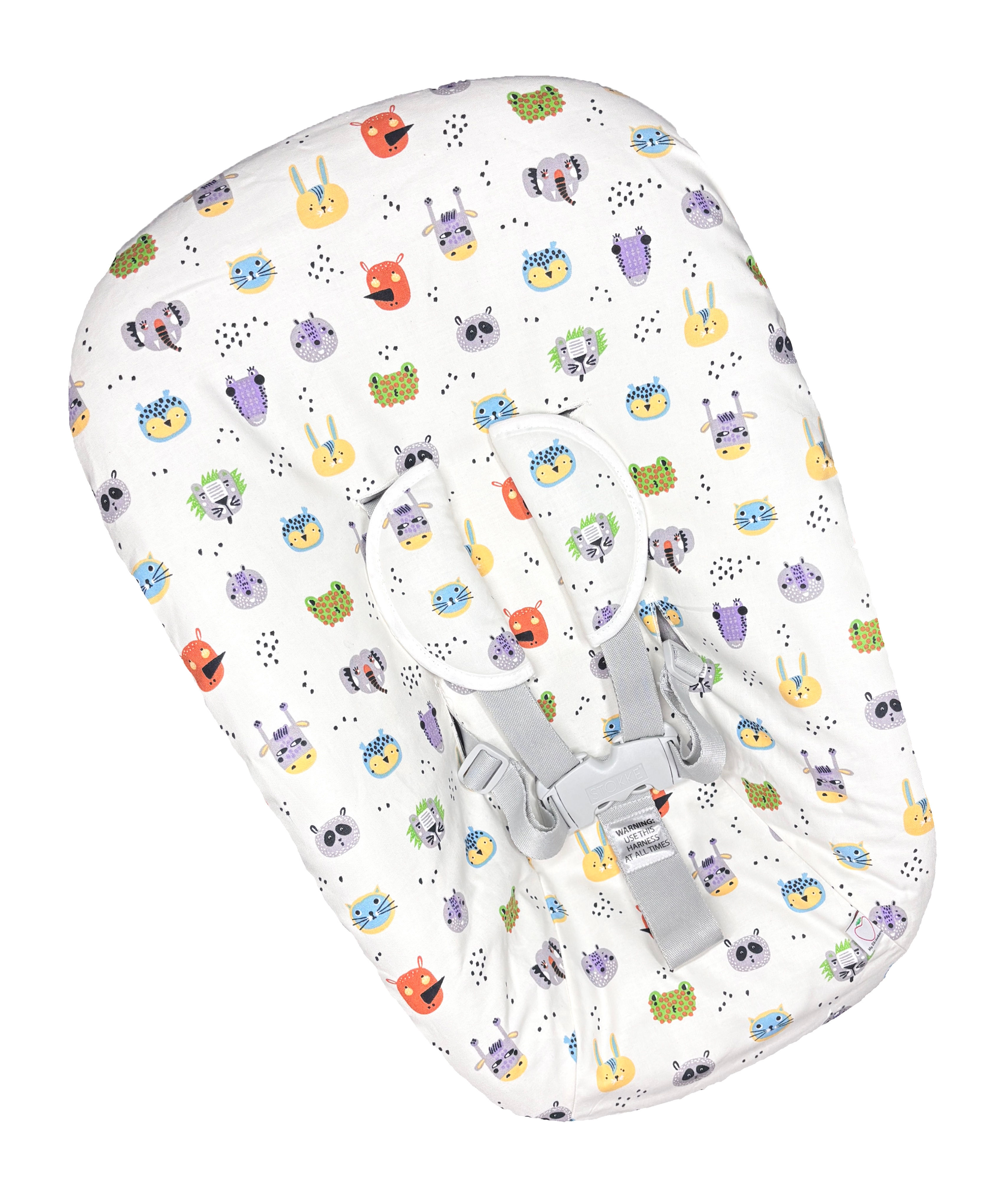 Stokke Newborn Bezug Ecru Bio Baumwolle weiß tierköpfe Tiere bunt