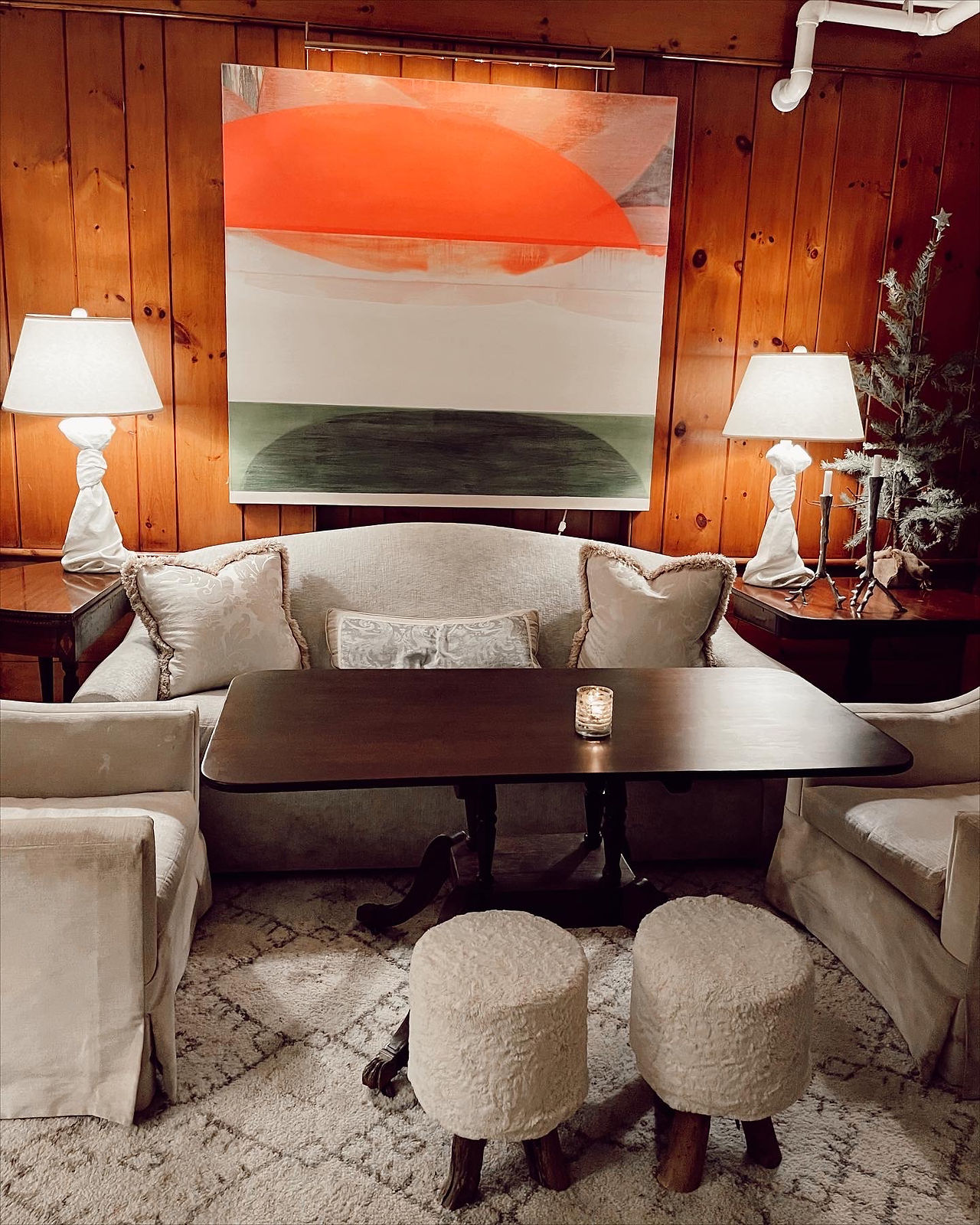 Cozy lounge seating at The Stowehof in Stowe, Vermont.