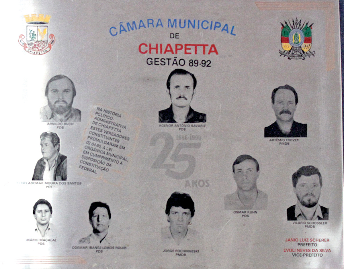 Quadro fotográfico da 5ª Legislatura da Câmara Municipal de Chiapetta