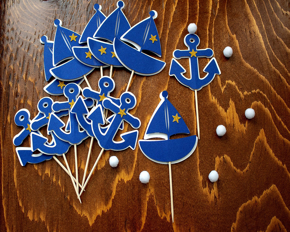 Thumbnail: Nautical Navy Cupcake Toppers – Boats & Anchors Set! ⛵⚓