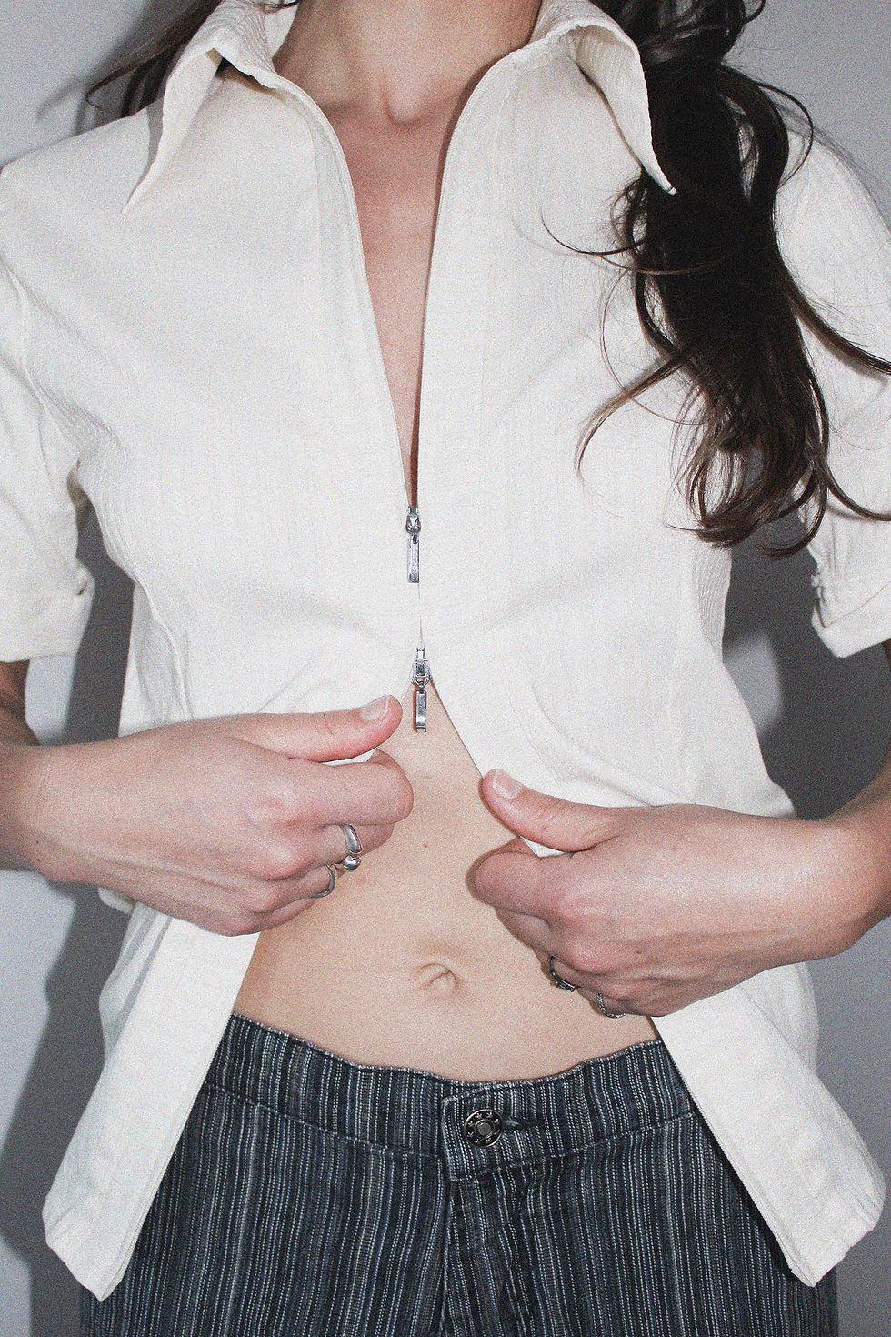 Y2K BRIGHT YELLOW SHIRT WITH 2-WAY ZIPPER Size S/M