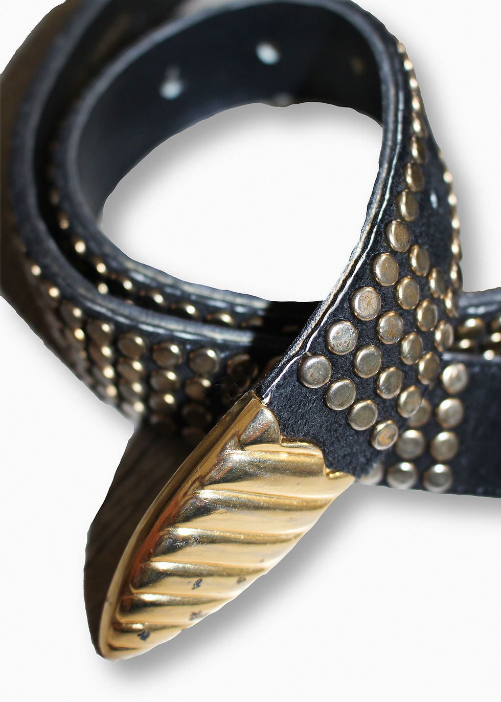 Thumbnail: BLACK LEATHER BELT with GOLDEN BUCKLE and ACCENTS