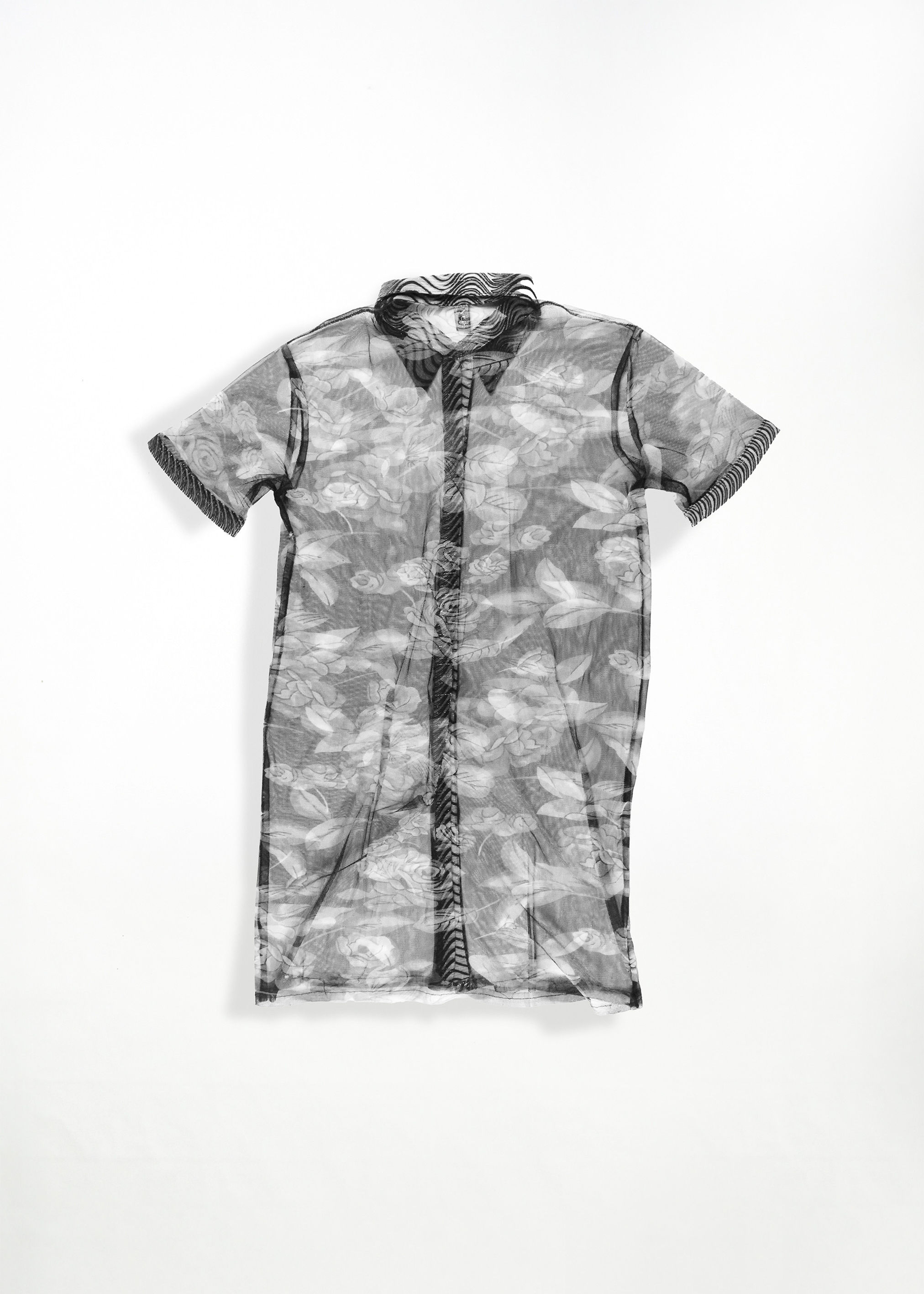 VERSACE GREY MESH LONG SHIRT WITH FLORAL PRINT Size M