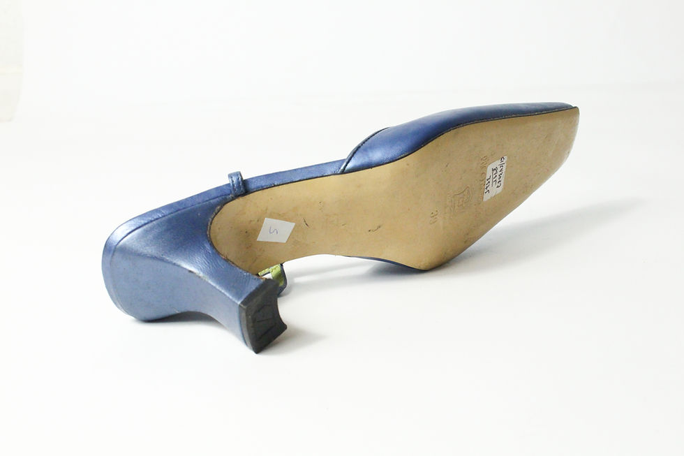 Thumbnail: BLUE LEATHER HEELD STRAP MULES Size 39