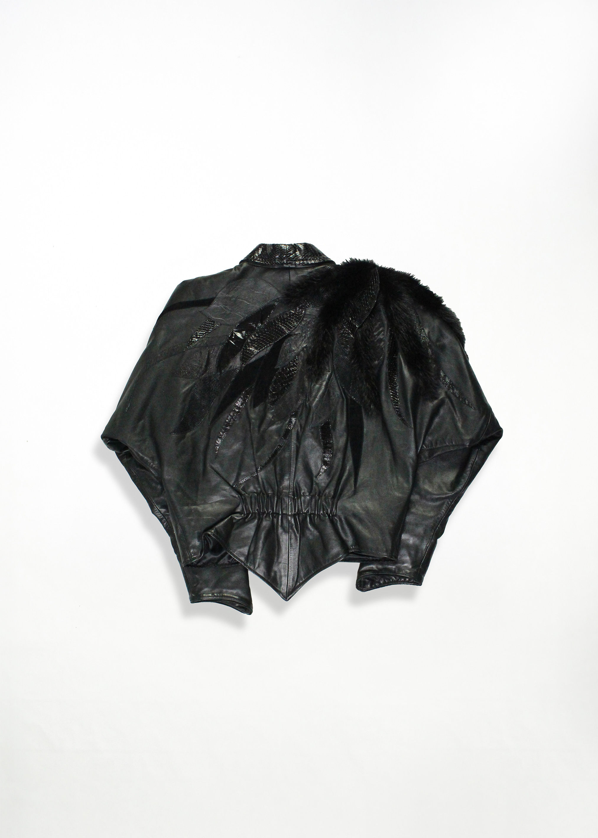 BLACK LEATHERJACKET WITH PATCHWORK Size S