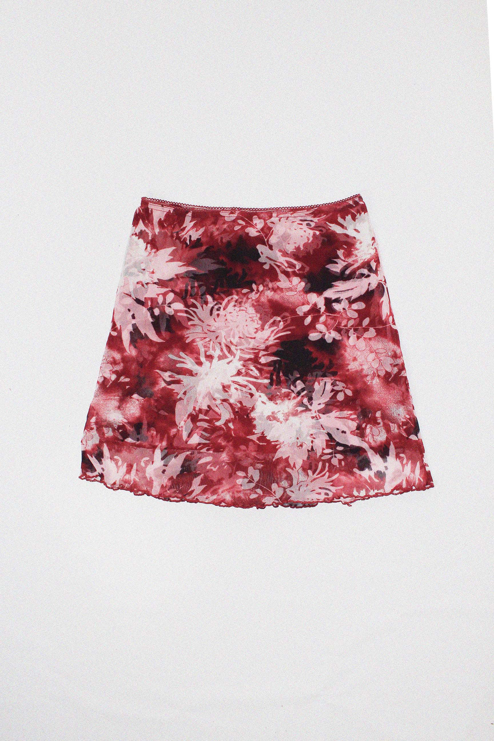 Y2K MESH PINK SKIRT WITH FLORAL PRINT SIZE S