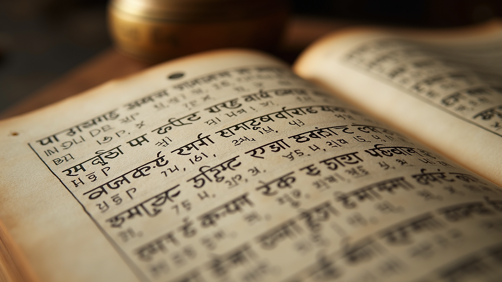 Close-up view of ancient Sanskrit manuscript with yoga sutras