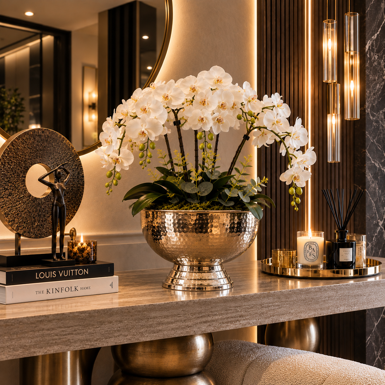 ROYAL PLAZA PARIS – Luxury Artificial White Phalaenopsis Orchid Arrangement