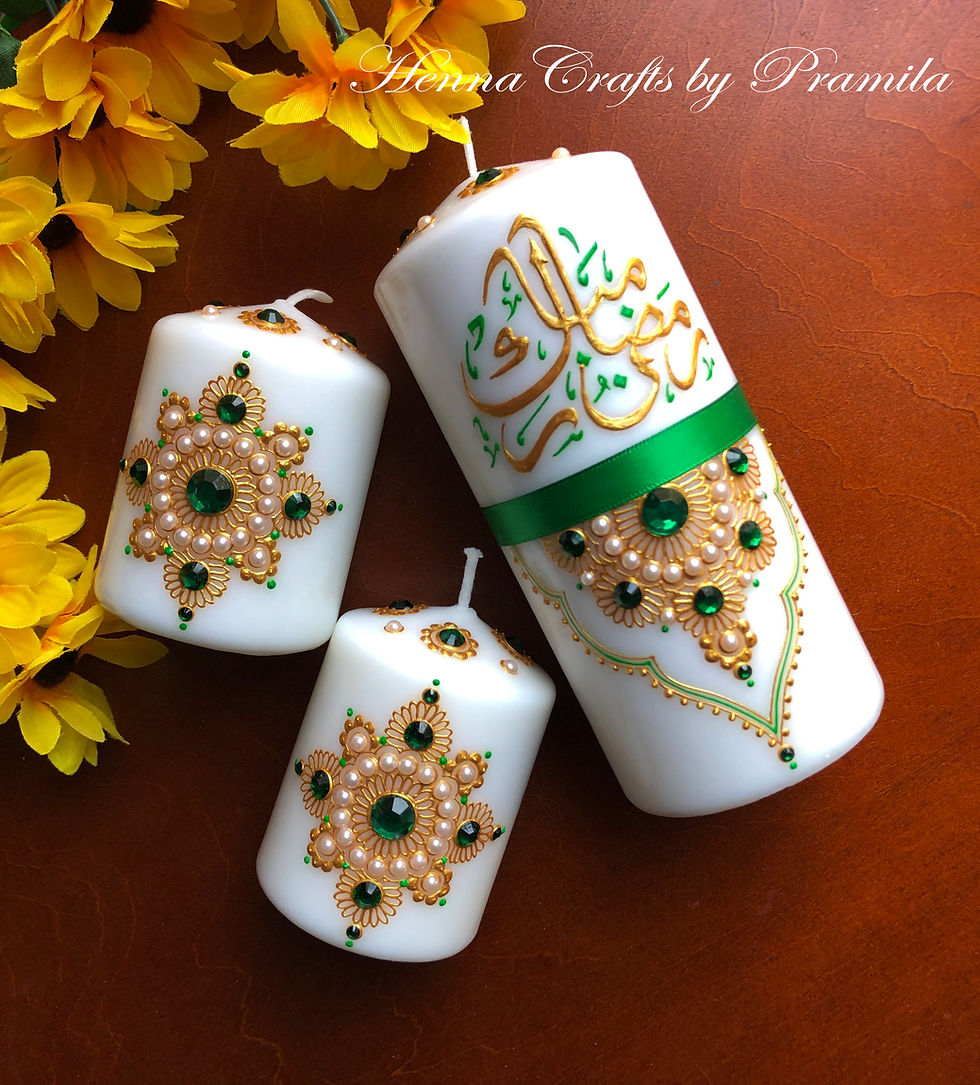 Thumbnail: Henna By Pramila | Handpainted Candles | Diwali Candles | Eid Candles | Christmas Candles | Party Favors Candles | Candles in Canada | Candles in USA | Henna  | Ramadan Mubarak Candles | Eid Mubarak Candles