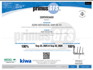 AGRO BOTANICAL OBTIENE CERTIFICACIÓN PRIMUS GFS DE INOCUIDAD ALIMENTARIA EN COSECHA