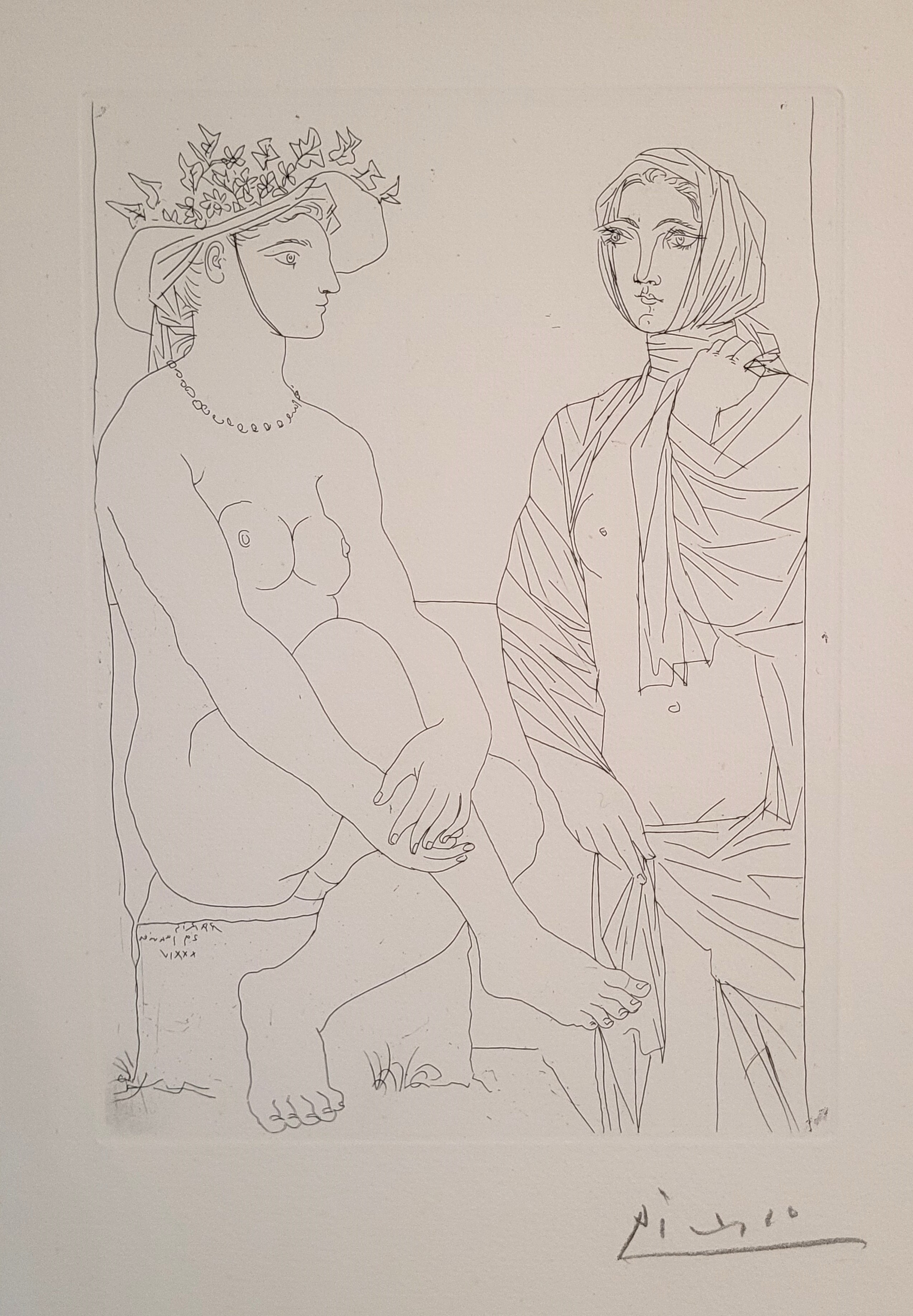 Pablo Picasso - Vollard Suite signed etching - Femme assise au chapeau et femme debout drapée - Plate detail