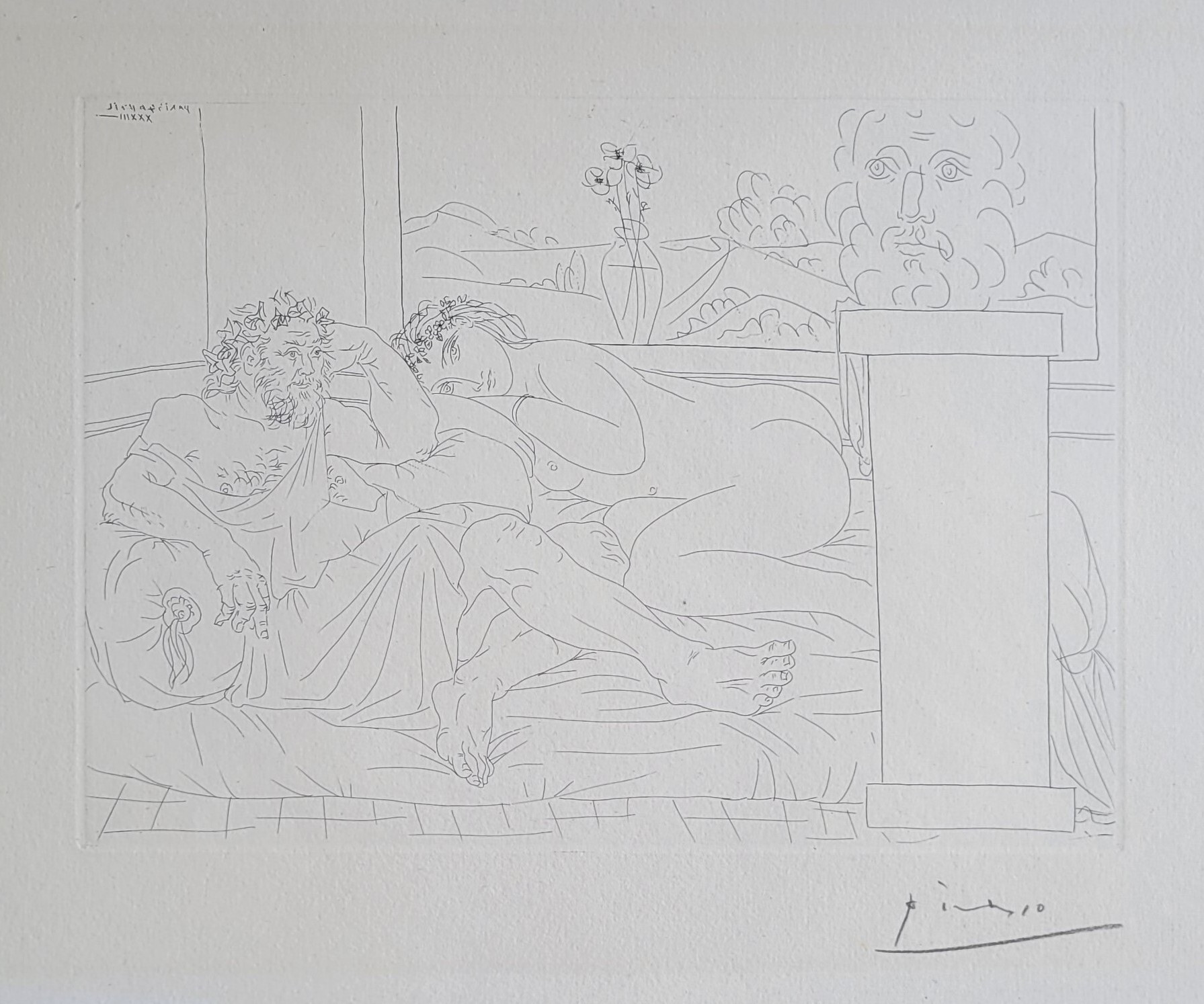 Pablo Picasso Le Repos du Sculpteur IV (Reclining Sculptor IV) from the Vollard Suite (Bloch 174; Baer 327) - plate