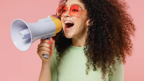 Woman speaking into a megaphone