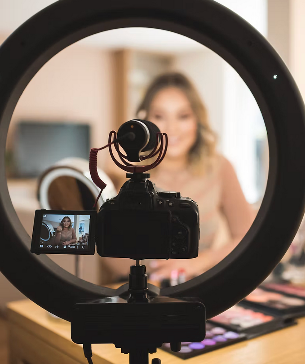 Woman recording content for social media