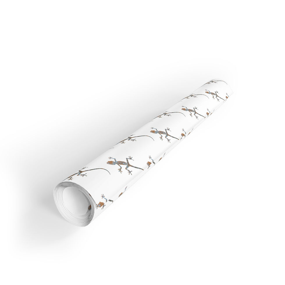 Thumbnail: sustainably sourced premium gift wrap with Nat-Ts' adorable gecko graphic coloured by a real photo of nature