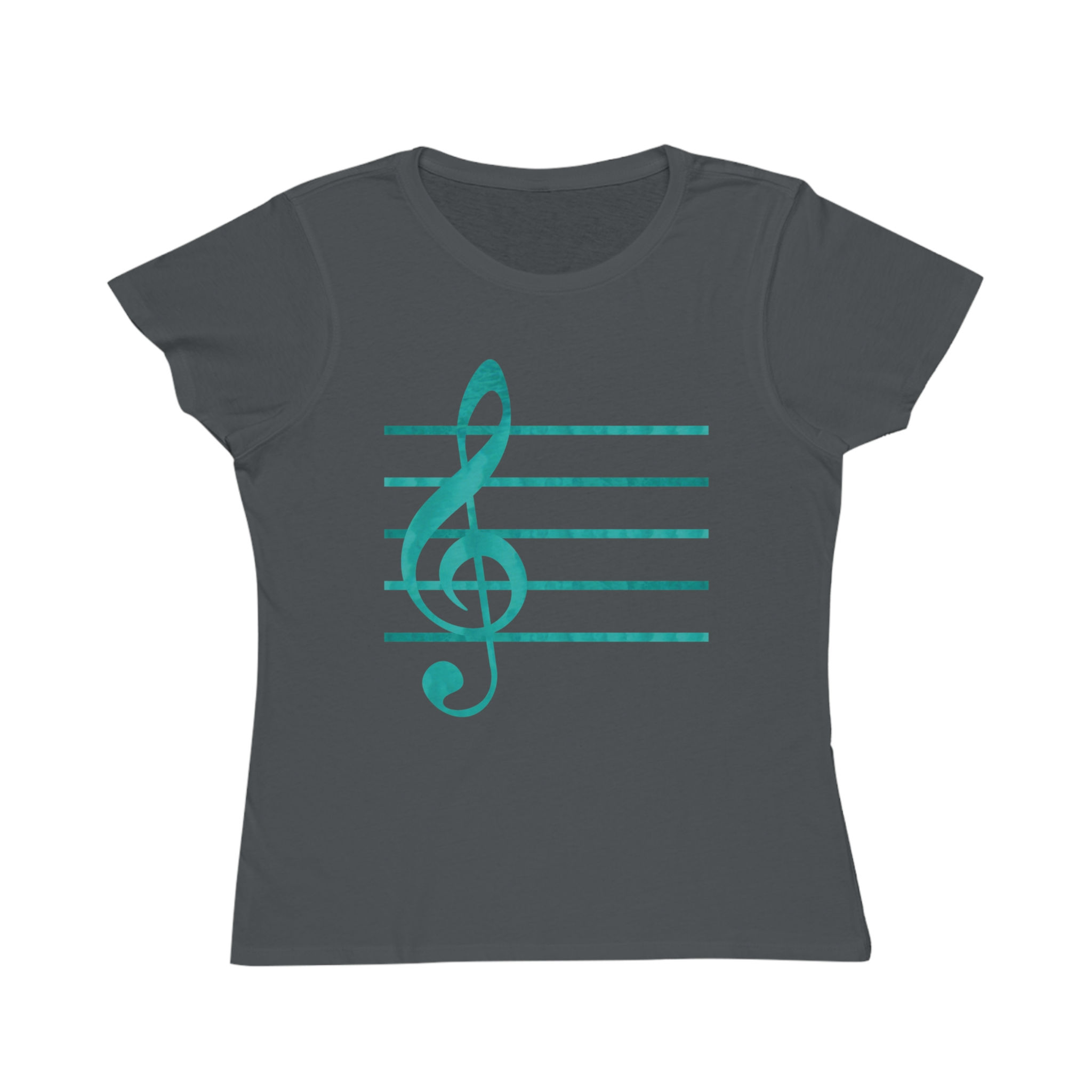 premium organic cotton women's t-shirt with nature-inspired treble clef music graphic by Nat-Ts