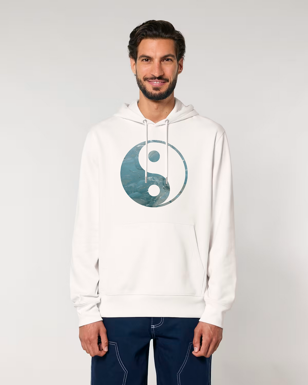Thumbnail: organic cotton adult hoodie with Yin Yang graphic coloured by a photo of nature