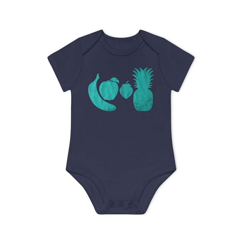 organic cotton baby onesie body suit with fruit graphic designed by Nat-Ts