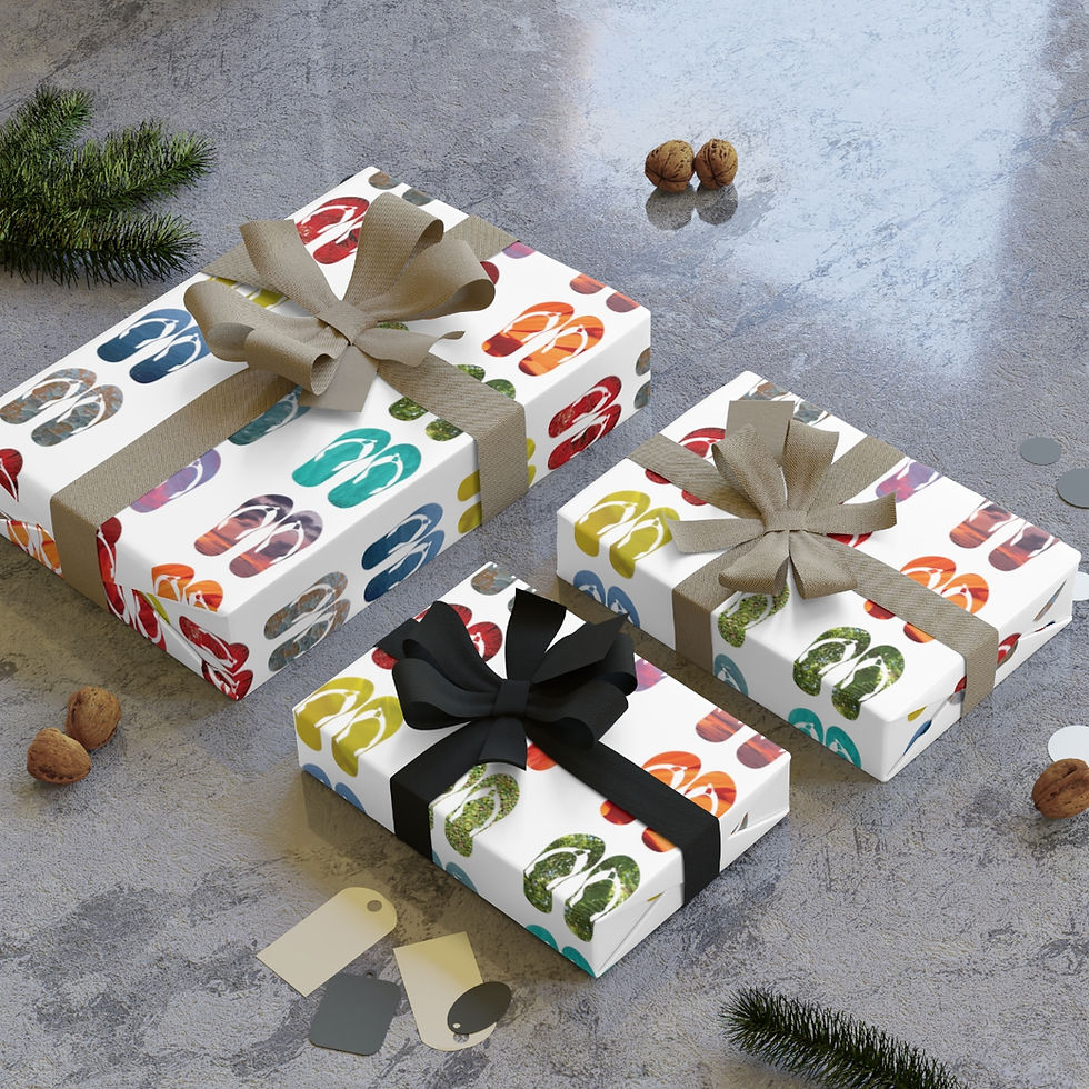 sustainably sourced premium gift wrap with jandals summer flip flops graphic by Nat-Ts