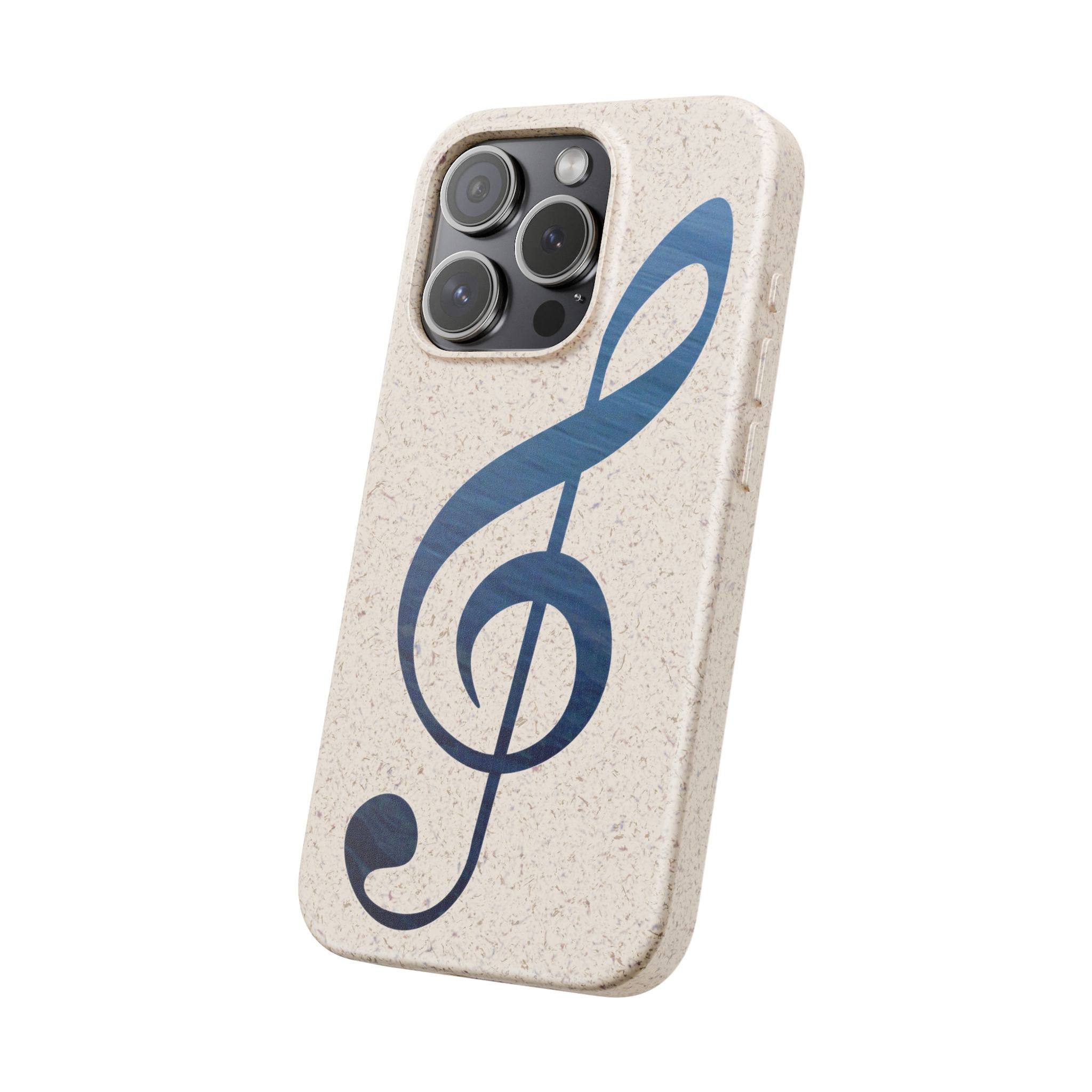 biodegradable plastic-free phone case with graphic of a treble clef coloured by a real photo of nature
