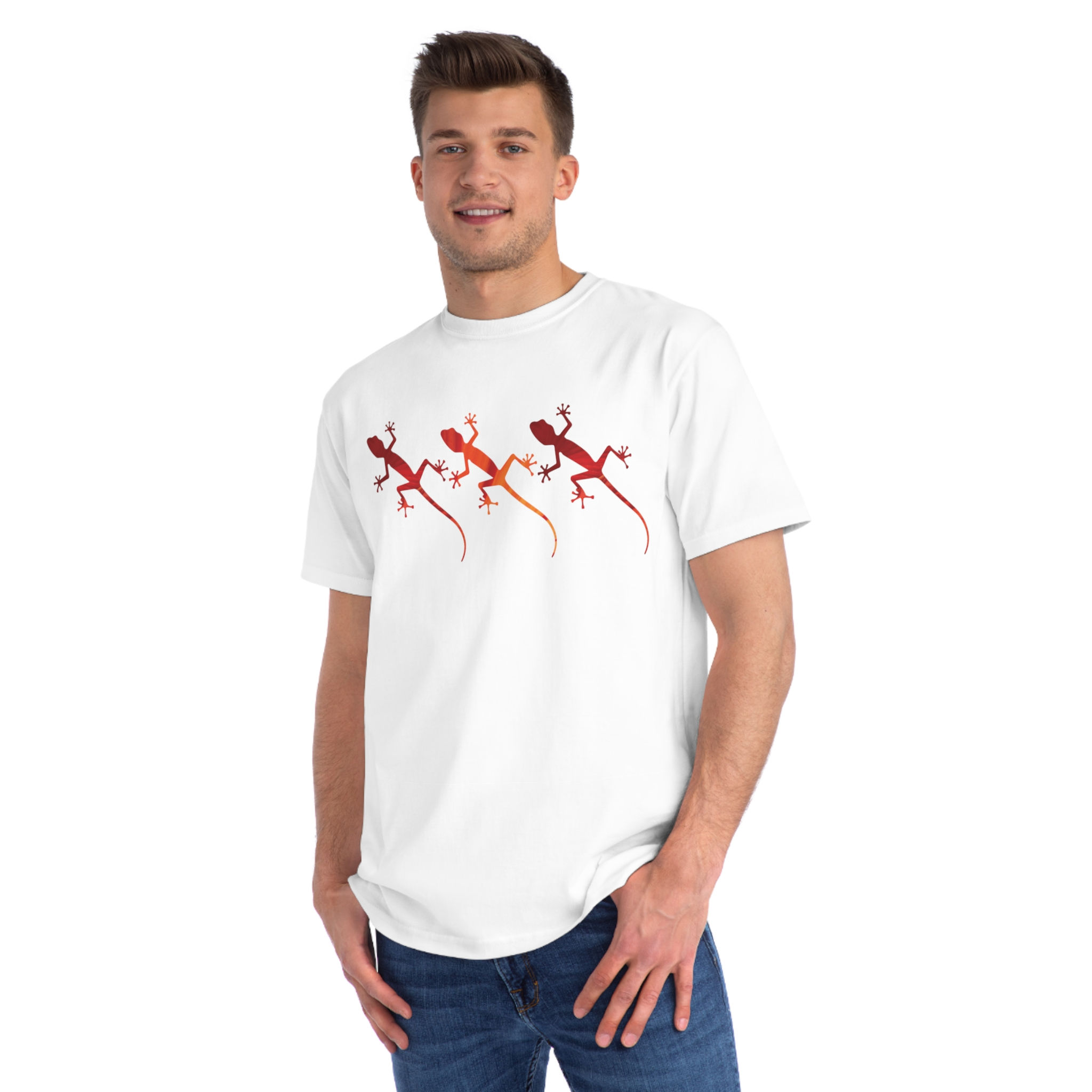 organic cotton adult unisex t shirt with gecko graphic by Nat-Ts