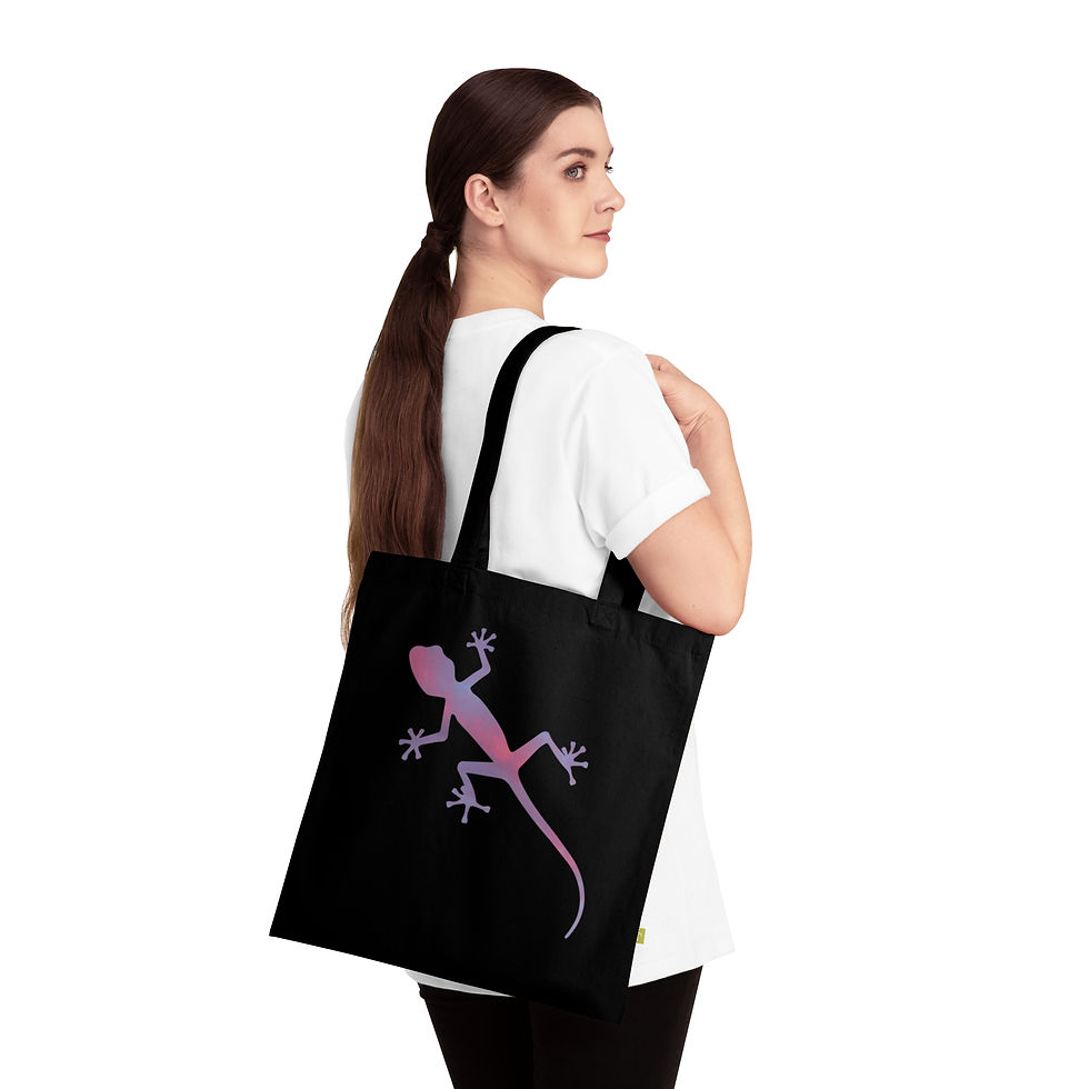 Thumbnail: organic cotton tote bag with gorgeous gecko graphic coloured by a real photo of nature