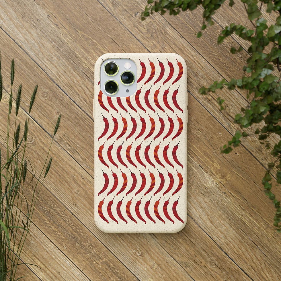 biodegradable plastic-free phone case with colourful chilli pepper graphic by Nat-Ts