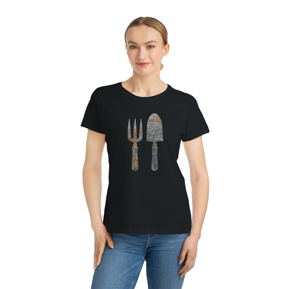organic cotton women's t shirt with unique gardening tool graphic by Nat-Ts