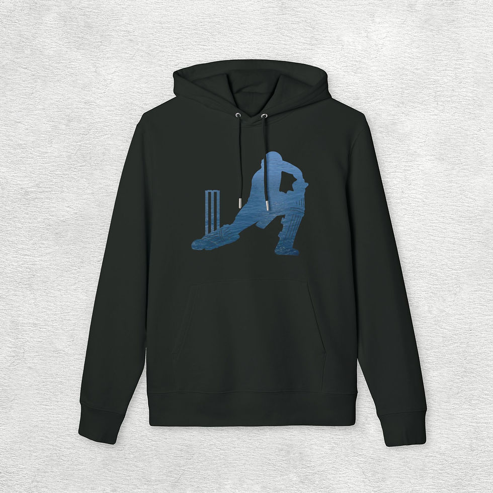 organic cotton adult hoodie with Cricket batter sports graphic by Nat-Ts