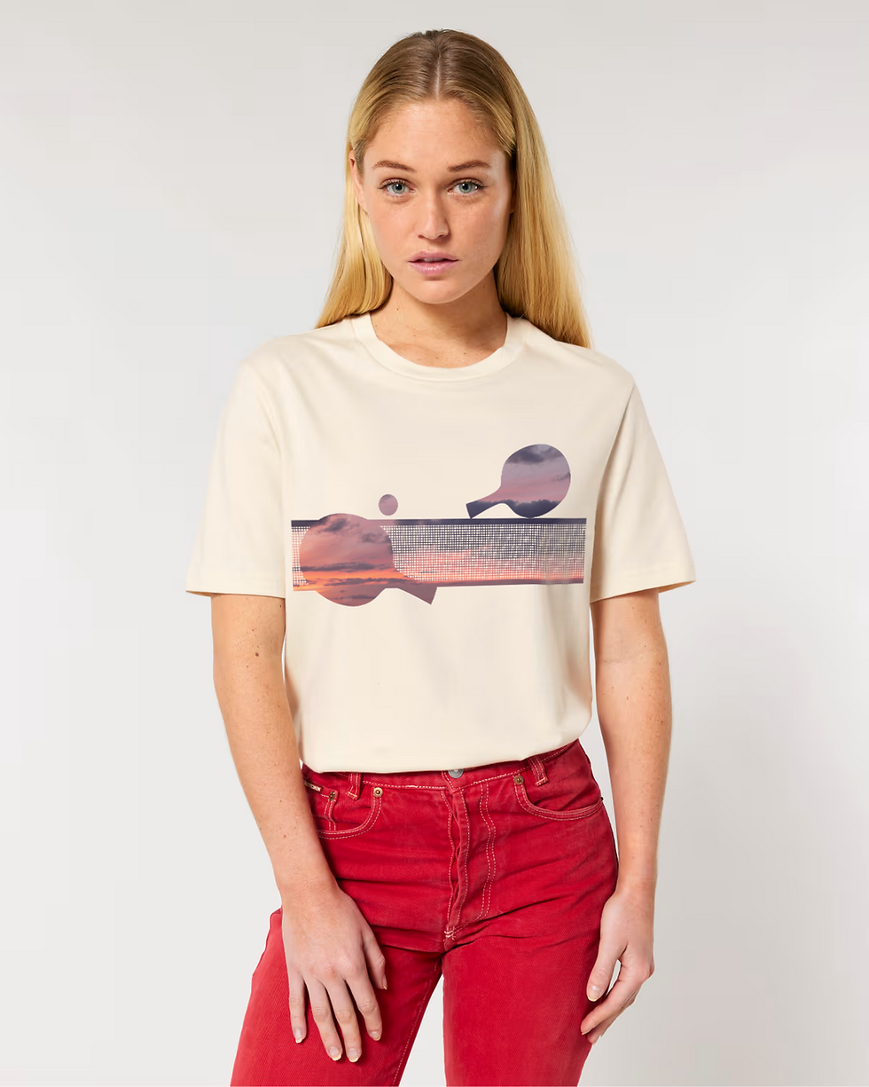 Thumbnail: Organic cotton adult t-shirt with table tennis sport graphics coloured by photos of nature