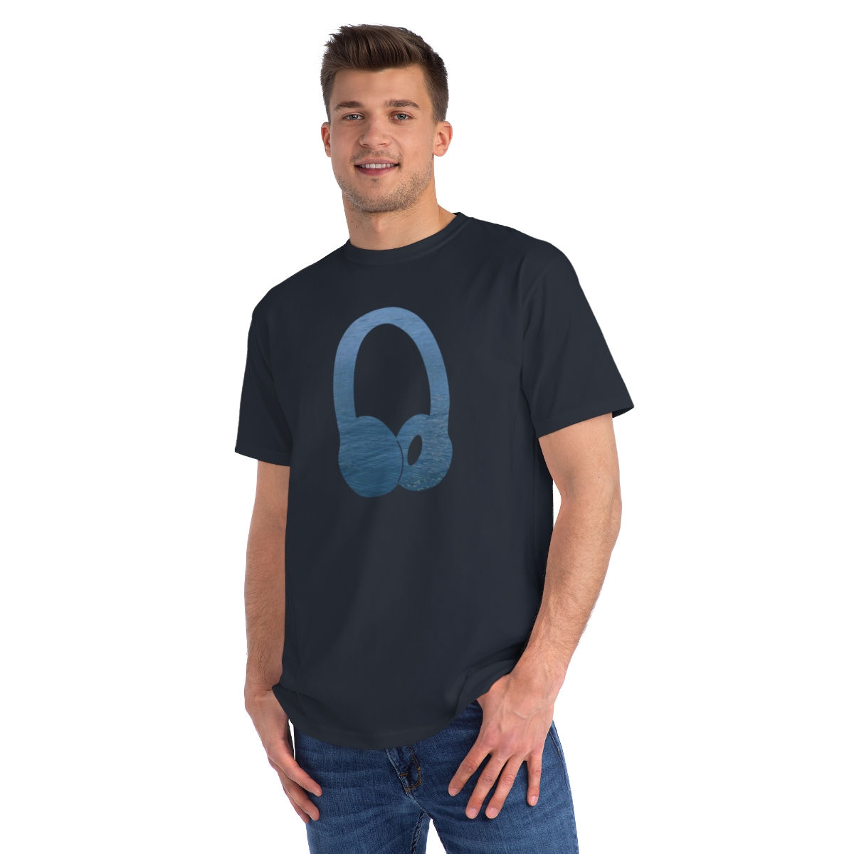 organic adult unisex t shirt with headphones music graphic by Nat-Ts
