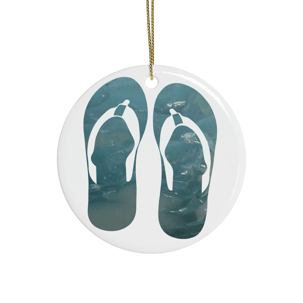 Thumbnail: eco-friendly ceramic hanging ornaments with a jandals kiwi summer graphic by Nat-Ts