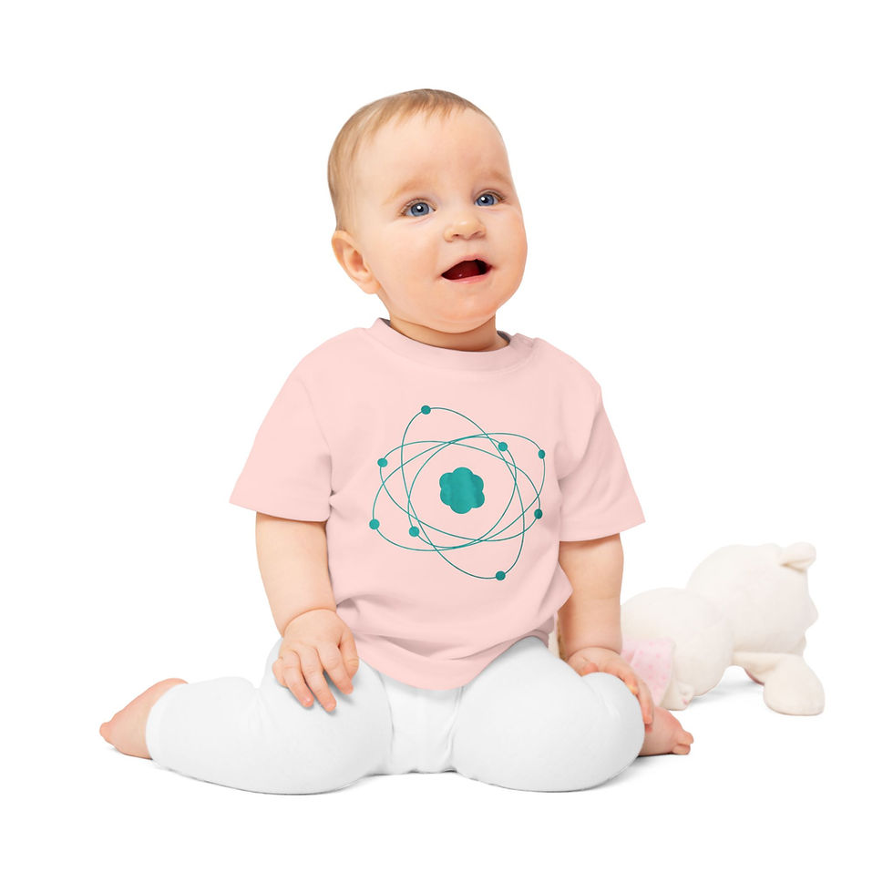 super-cute organic cotton baby and toddler t shirt with Atom particle science graphic designed by Nat-Ts