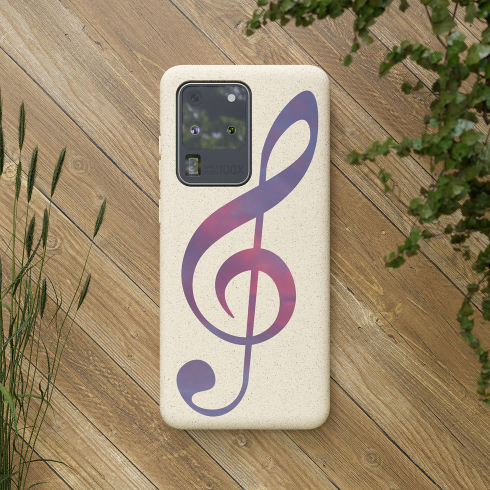 biodegradable plastic-free phone case with graphic of a treble clef coloured by a real photo of nature