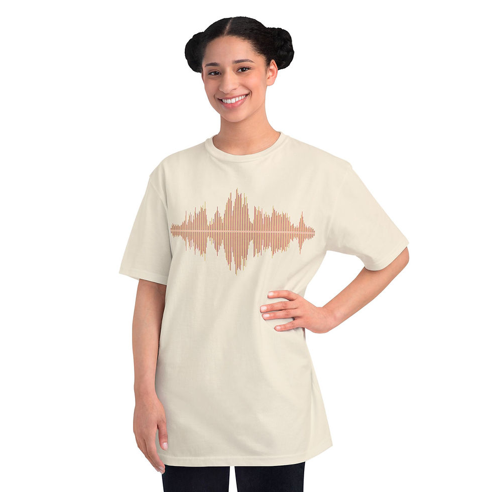 Thumbnail: organic cotton unisex adult t-shirt with vibrant music soundwave graphic coloured by unfiltered photos of nature