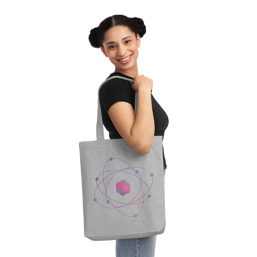 Thumbnail: eco friendly tote bag with atom particle science graphic by Nat-Ts