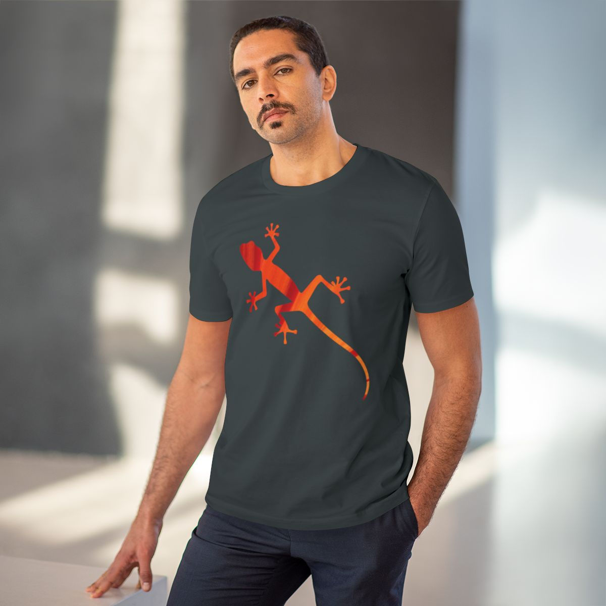 organic adult unisex t shirt with gecko design by Nat-Ts