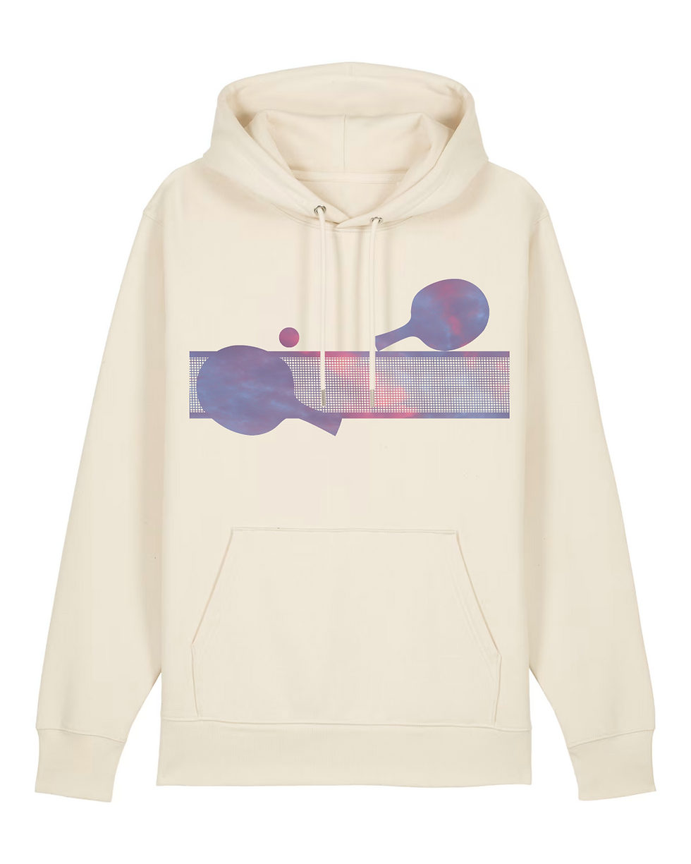 Thumbnail: Organic cotton adult hoodie with unique table tennis sport graphic coloured by a photo of nature